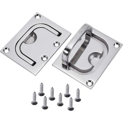 2-Pack Marine Grade 316 Stainless Steel Boat Pull Pan Lift Ring – Foldable Flush Deck Hatch Handle With Mounting Screws – 76x57mm, 9mm Thick