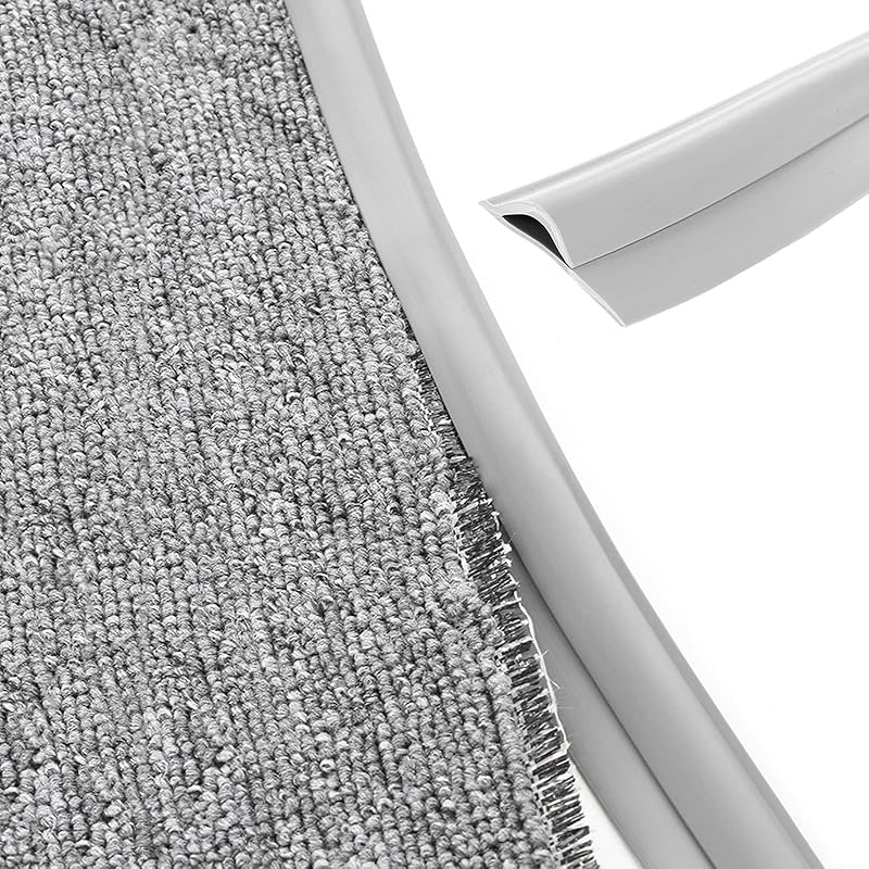 Carpet Edge Binding Trim, Self Adhesive Grey Floor Transition Strip/Rugs Edging Bar for Indoor Doormat Protect, Flexible PVC Seal Molding for Robot