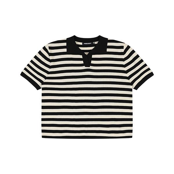 JAMBANGEE Women'S) Foc-39 Striped Collared Knit Bo2Wsw480-Bk