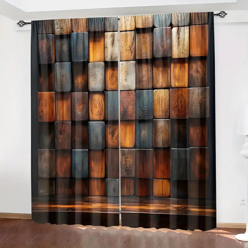 

2Pcs Multi-Textured Block Patchwork Printed Curtains, Pole Bag Curtains, Home Decoration, Room Decoration 14Wx39L(35x100CM)x2