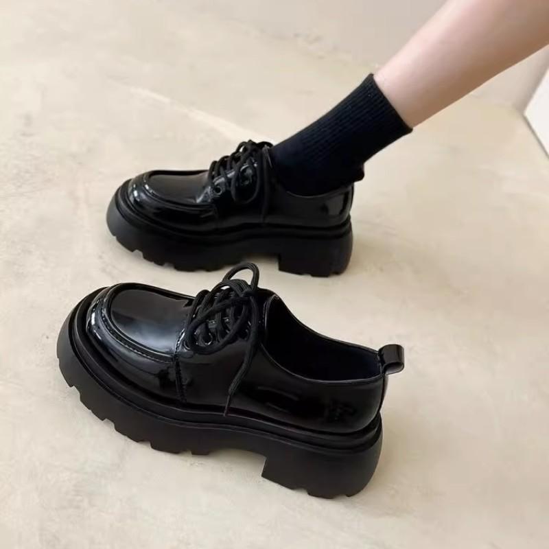 British style platform small leather shoes women's new spring versatile black skirt shoes