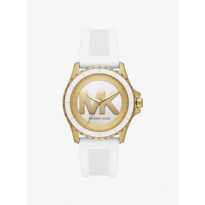 

Мужские часы Michael Kors Oversized Everest с золотистым покрытием и силиконовым ремешком MK7535 белый