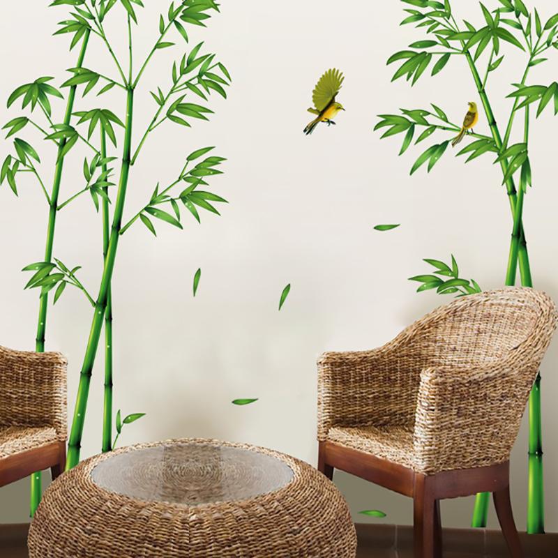 2pcs/set Large Bamboo Wall Sticker Decal for Living Room Sofa TV Background Warm Home Decor Study Room Wall Art