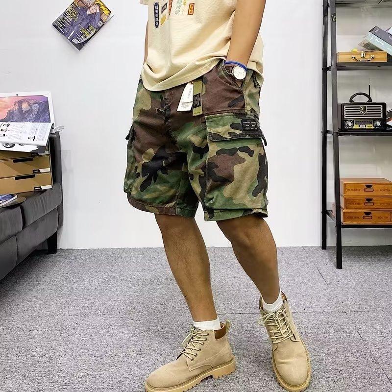 Verão masculino plus size cinco pontos soltos calças de perna reta moda shorts de carga