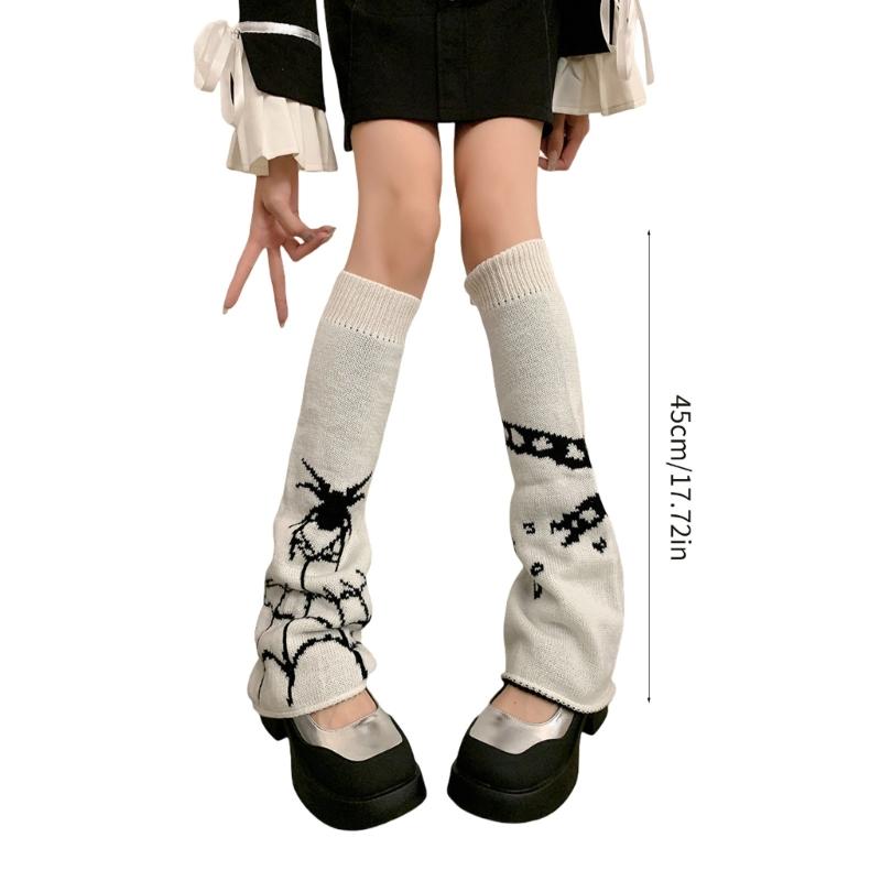 Harajuku Punk Spiderweb Knitted Leg Warmers Japanese Women Gothic Knee Length Long Socks Leggings Boot Cuffs Foot Covers