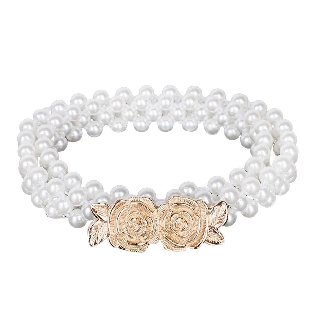 Luxury Butterfly Pearl Belt Pearls and Rhinestones Elastic Waist Bands For Women Lady Girl