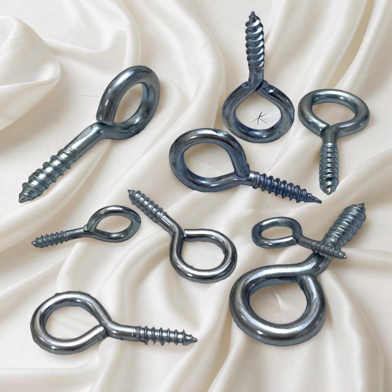 Blue & White Zinc-Plated Hardware Pendant with Eye Screws - Self-Tapping, Pointed Head, Wood Grain Wind Hook for Lamps, New Chinese Style.