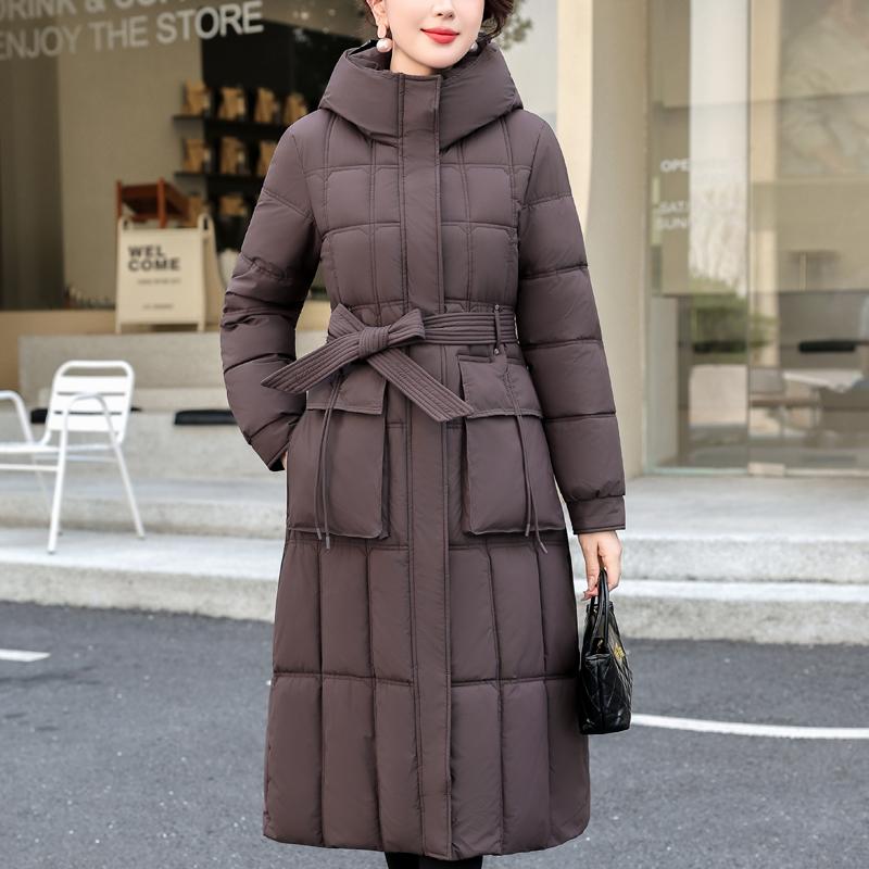 Fashion Woman Winter Long Coats Hooded Thick Warm Casual Winter Jacket Women's Parkas With Belt