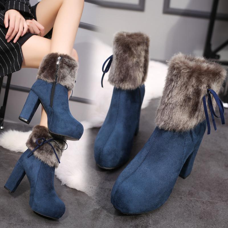 Coarse Heel High Heel Short Boots Women's Winter Women's Shoes New Platform Waterproof Table Martin Boots Velvet Women's Boots Autumn and Winter