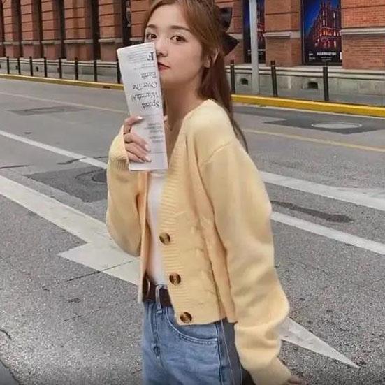 Ženy Krátký kardigan Pletený svetr Podzim Zima Dlouhý rukáv Svetřík s výstřihem do V Vesty pro volný čas Knoflíky Dámské kabáty