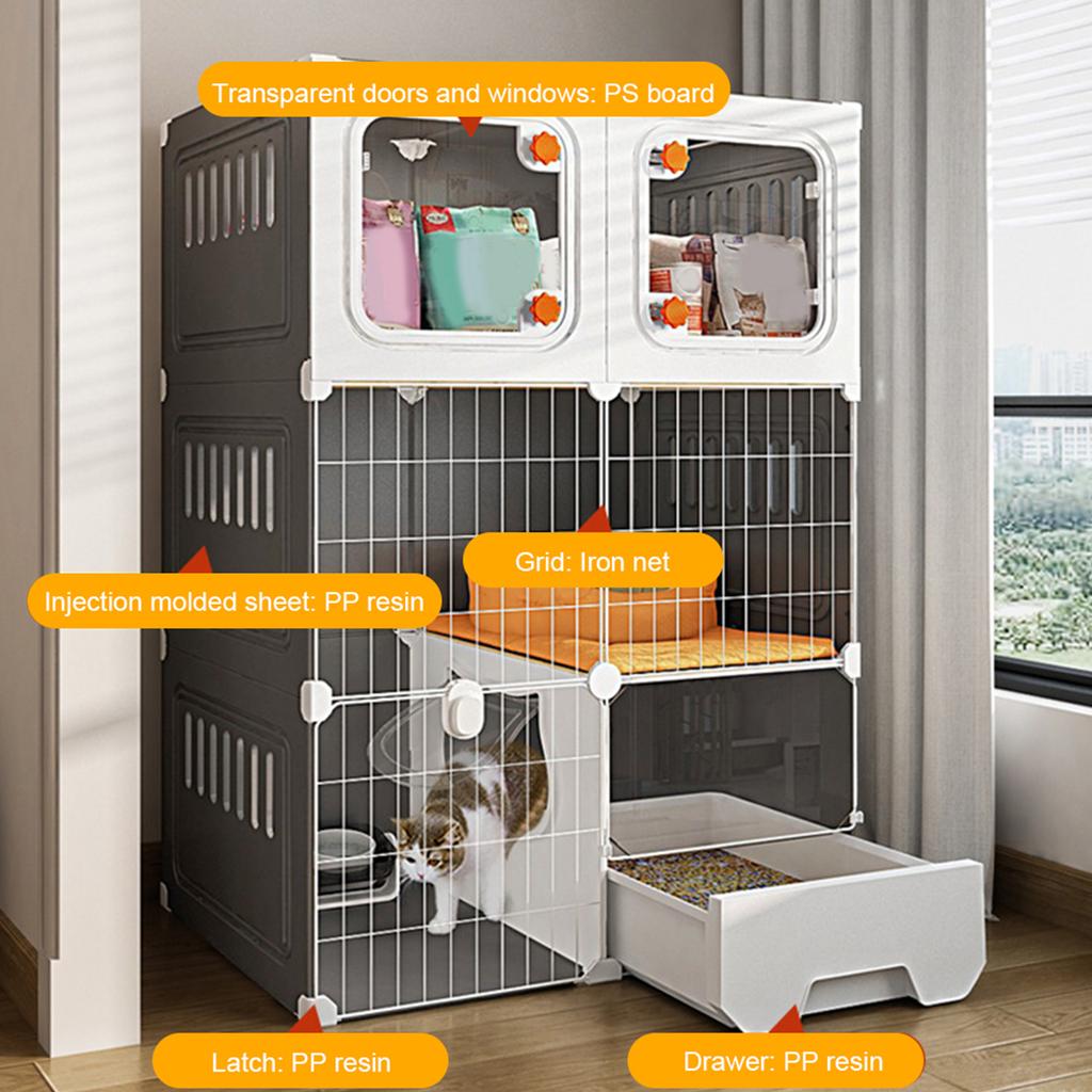 Integrierte Katzenhaus-Hängematte Katzenbox Indoor-Katzengehege Kratzbaum DIY Metalldraht Katzenzwinger Katzentoilette für Katzen Villa