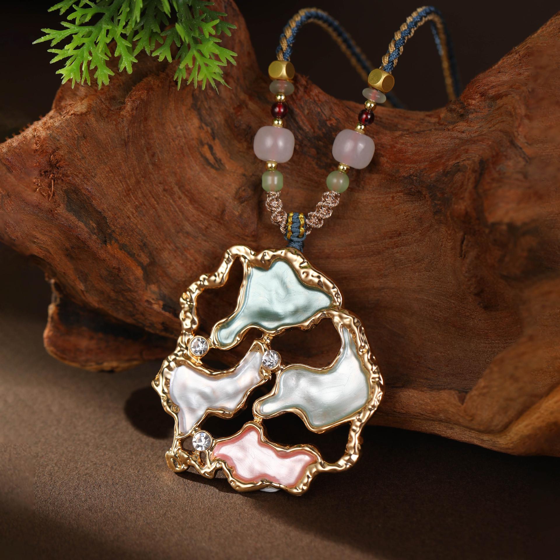 

Новый цвет живопись маслом полый геометрический остров кристалл с бисером плетеный длинный кулон женское ретро длинное ожерелье