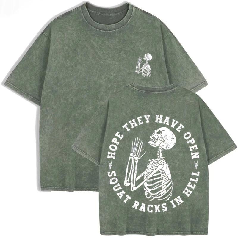 Vintage Black Skeleton Gym T Shirt Funny Workout Quote Acid Wash Oversized Tee