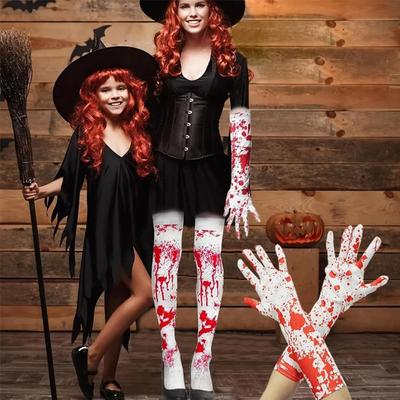 Women Stockings High Socks Gloves Set Halloween Party Cosplay Costume Blood Stained Socks Bloody Socks for Scary Zombie Party