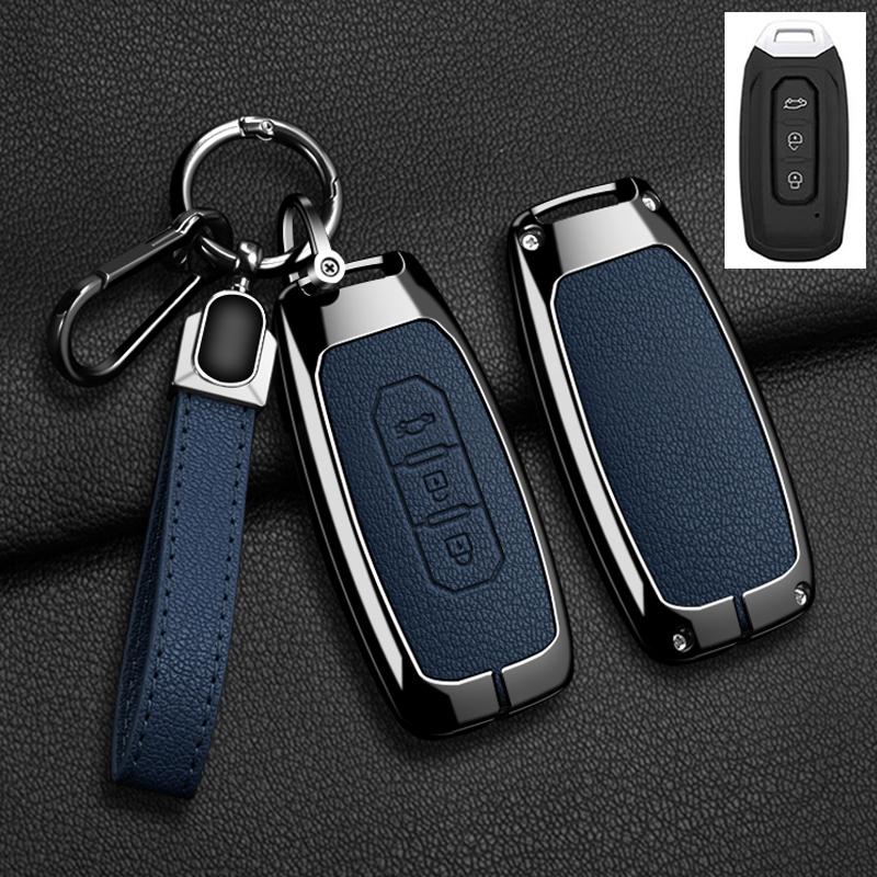 Car Key Cover Fob Shell Protector Case for Ford Territory 2019 2020 2021 2022 2023 2024 Zinc Alloy Leather Keychain Accessories