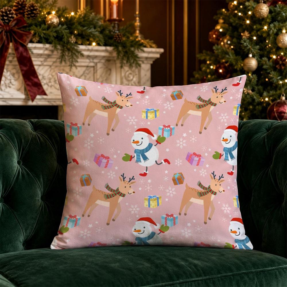 Christmas Cute Pink Pillow Covers Pattern Cushion Cover Suitable for Sofa Bedroom Car Pillow Cover