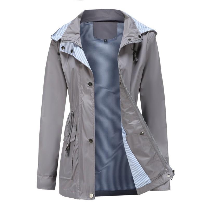 Womens Detachable Hooded Windbreaker Coat Lightweight Rain Jacket Winter Urban Casual Wear