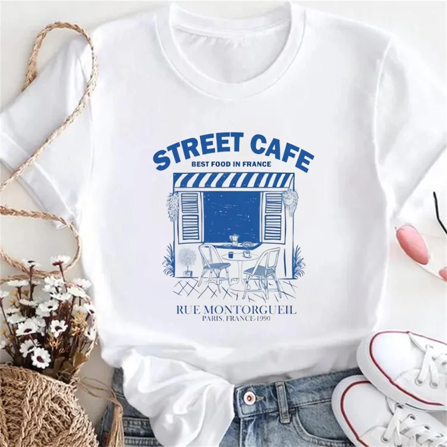 

Fashionable Street Coffee Women s Casual T-Shirt Printed Pattern Short Sleeved Women s Cartoon Basic Regular Style Beautiful Top XXXXXL білий