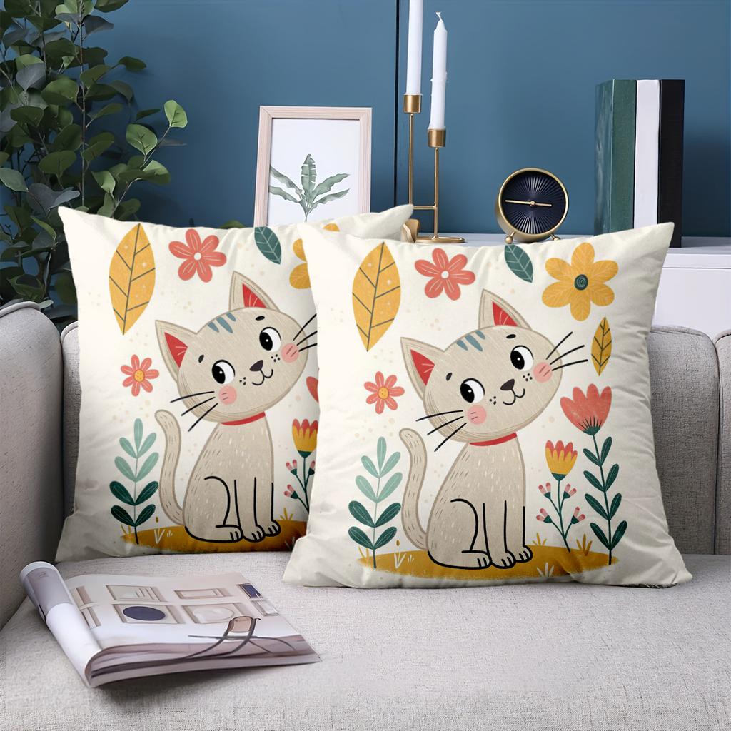 1 Pieces Cute Floral Cat Throw Pillow Covers Decor Pattern Cushion Cover Suitable For Sofa Bedroom Car Pillow Cover