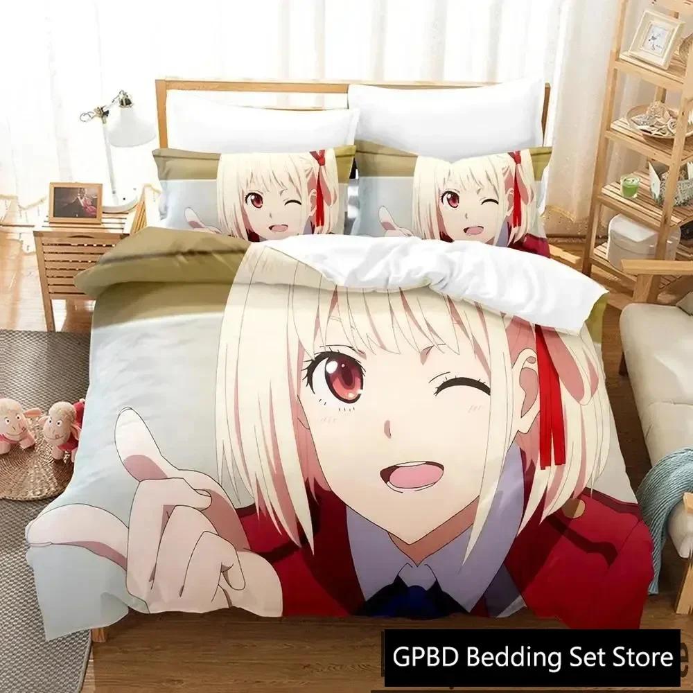 3D Print Anime Lycoris Recoil Comfortable Duvet Quilt Cover Pillowcase Bedding Set Children Bedroom Decoration Home Textile