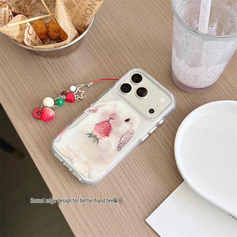 Adorable Bunny Strawberry Pendant for iPhone 14, 15, 16 Pro Max Cases - Perfect for Girls