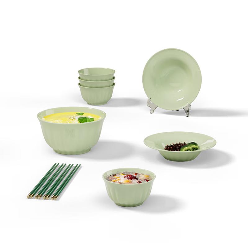 Wanting Jadeite Underglaze 11-Piece Ceramic Dinnerware Set