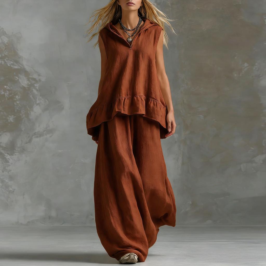 Sleeveless Casual Top and Wide Leg Pants Two Piece Set Lightweight Loose Fit Comfortable Summer Outfit for Women