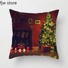 Christmas Decor Pillow Cover  Tree Gift Fireplace Print Throw   New Year Home  Sofa Cushion