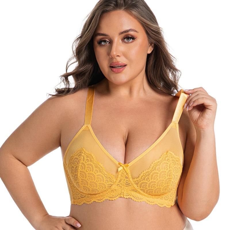Plus Size Women Ultra Thin Breathable Sexy Lace Memory Wire Cotton Free Adjustable Underwear