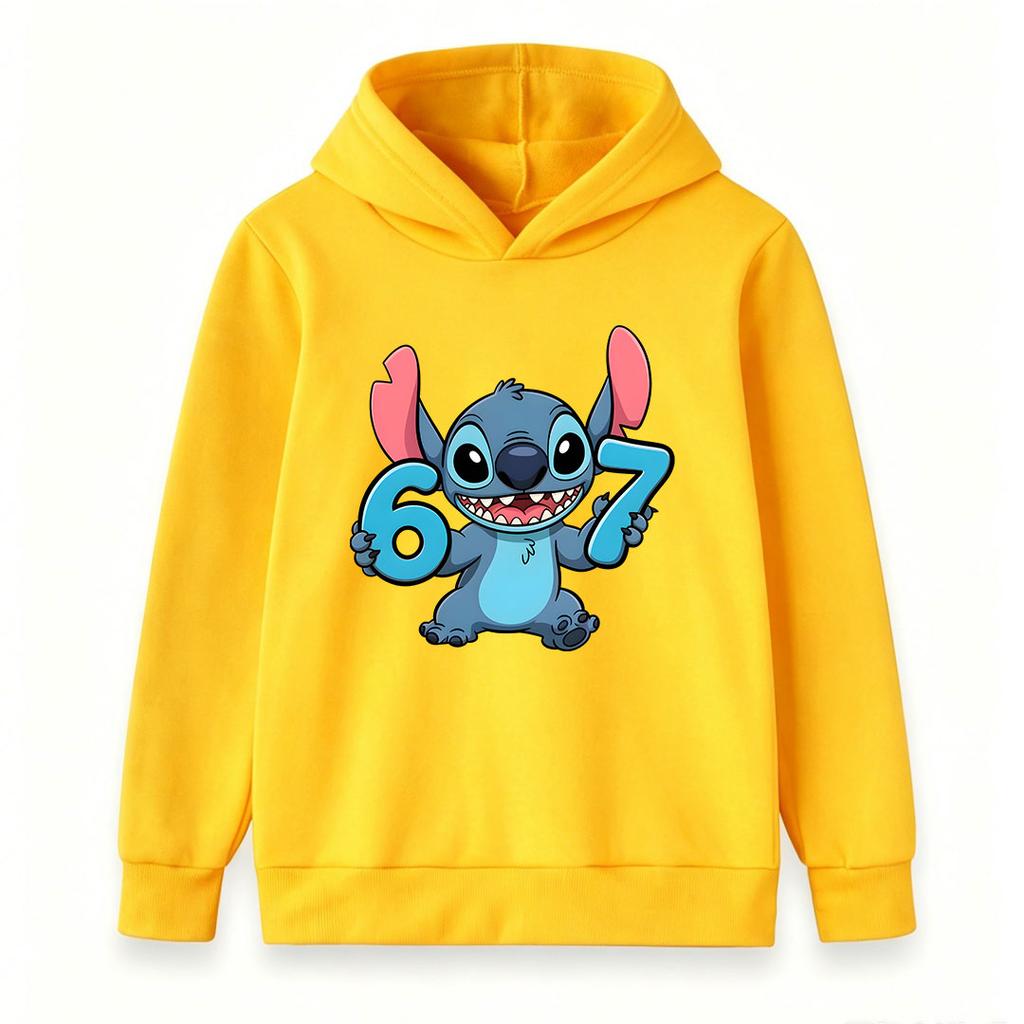 Kids Boys Girls Cute 67 Number Blue Alien Cartoon Print Pullover Hoodie Soft Casual Long Sleeve Hooded Sweatshirt For Daily Wear And School Activities