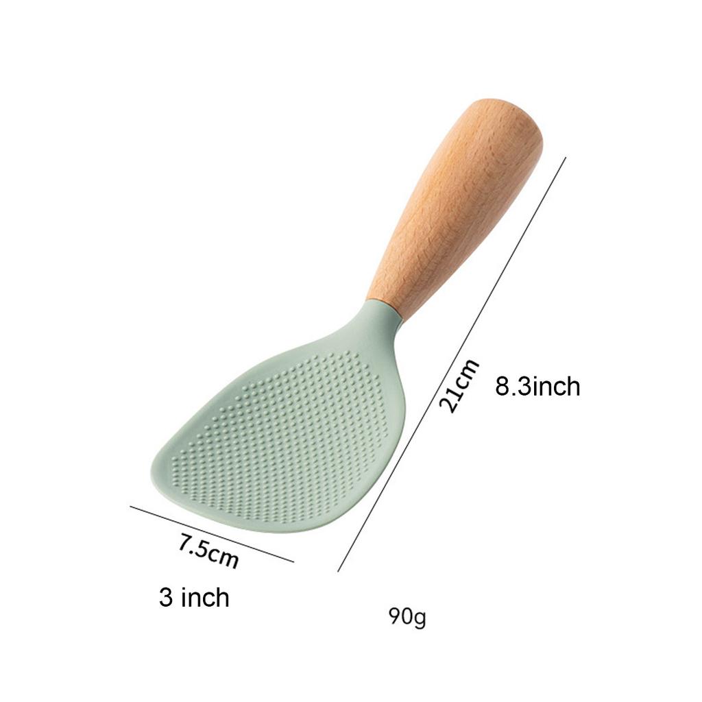 1pc Silicone Rice Serving Spoons with Wooden Handle Heat Resistant Rice Spoon Nonstick Standing Rice Ladle Scooper