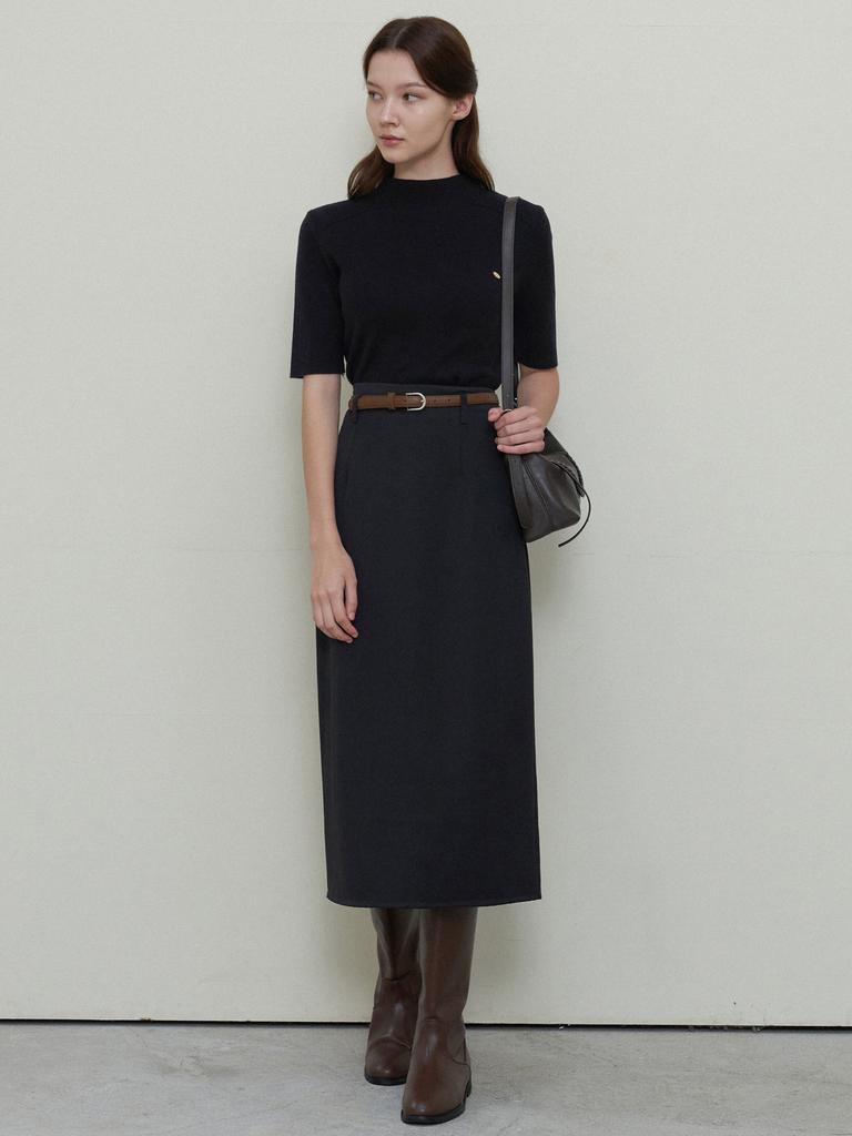 Le Studio Straight Silhouette Skirt + Belt Set_Black