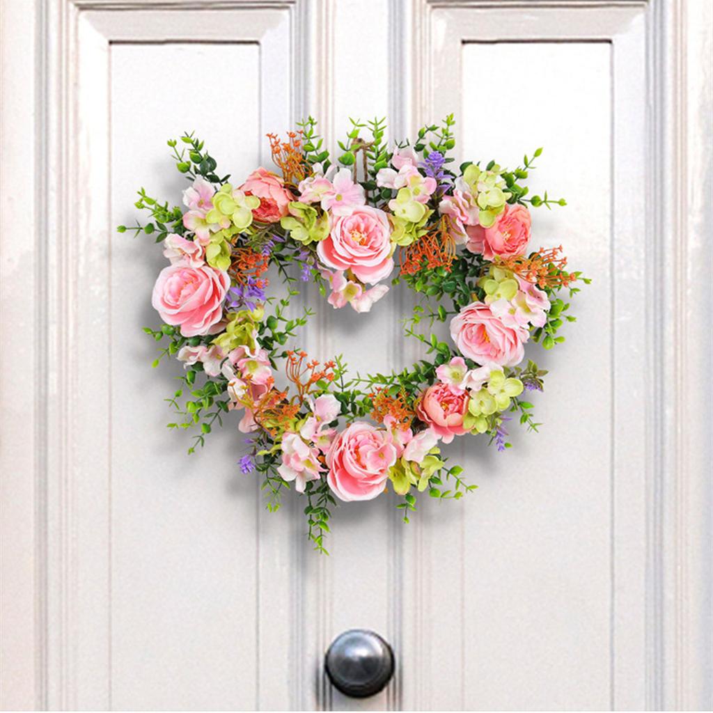 Valentine Day Wreath Heart Shaped Garlands Wreath Vintage Art Simulation Rose Flowers Wreath for Wedding Home Decors