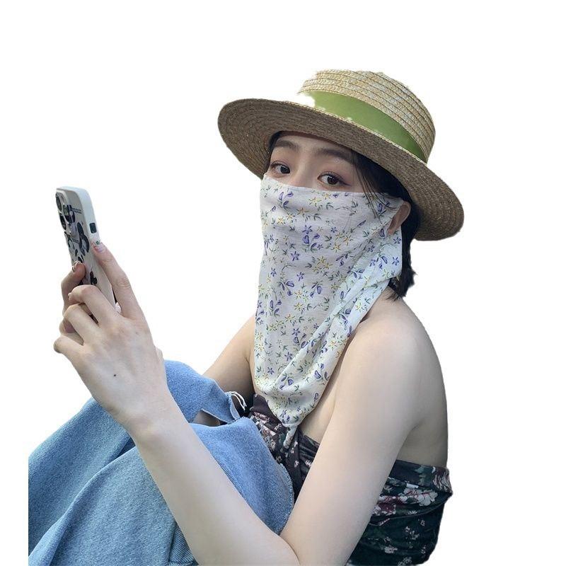 Flowers Summer Sunscreen Mask Full Face Ultraviolet Female Thin Section Cover Face Veil Mask Neck Neck Protector