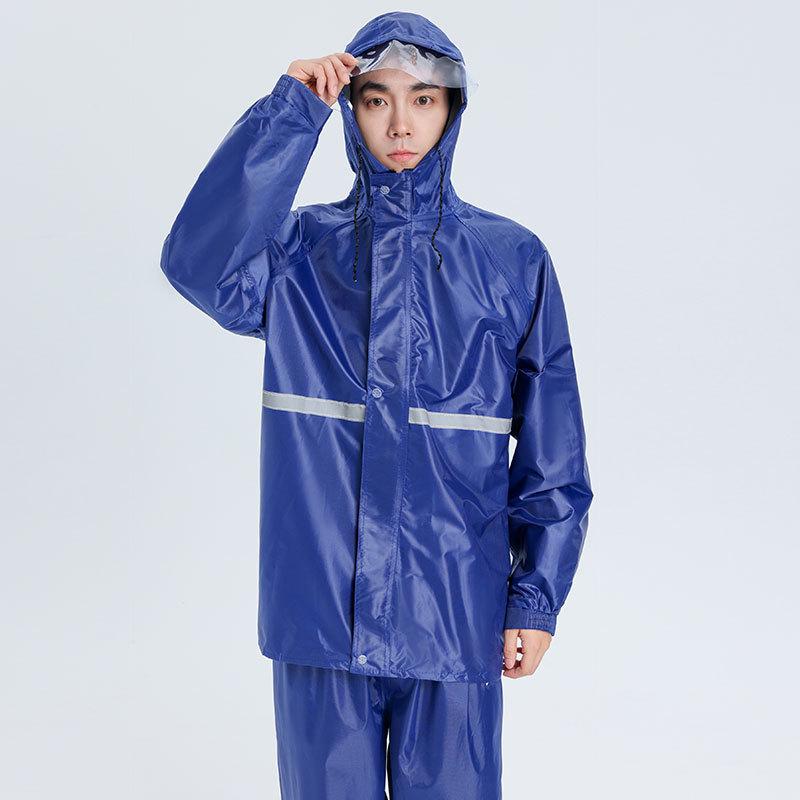 Men's & Women's Thickened Oxford Cloth Cycling Rain Suit: Black/Navy, Reflective & Wear-Resistant.