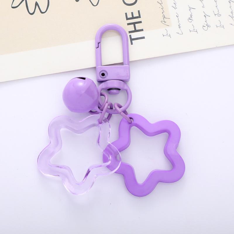 Colorful Acrylic Star Keychain with Bell Pendant for Earphone Case or Bag Decoration