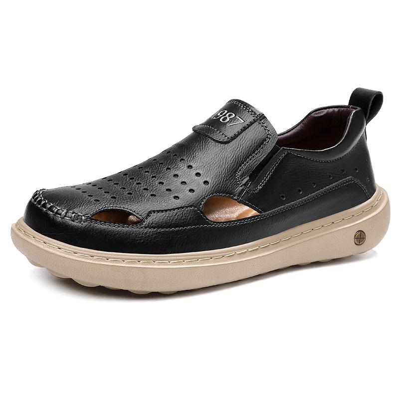 

New Summer Men Leather Loafers Fashion High Quality Business Footwear Breathable Male Casual Flats Comfortable Man Slip on Shoes 38 чёрный