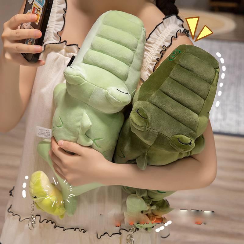 Adorável Almofada de Pelúcia Jacaré Mãe e Bebê com Pelúcia Curta Macia para Crianças