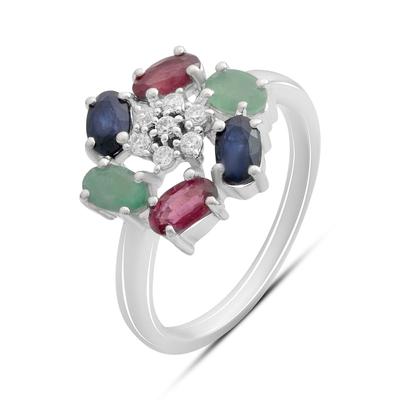 Silver Ring with Natural Sapphire, Ruby, Emerald, Item Weight 3.17 G (2191117)