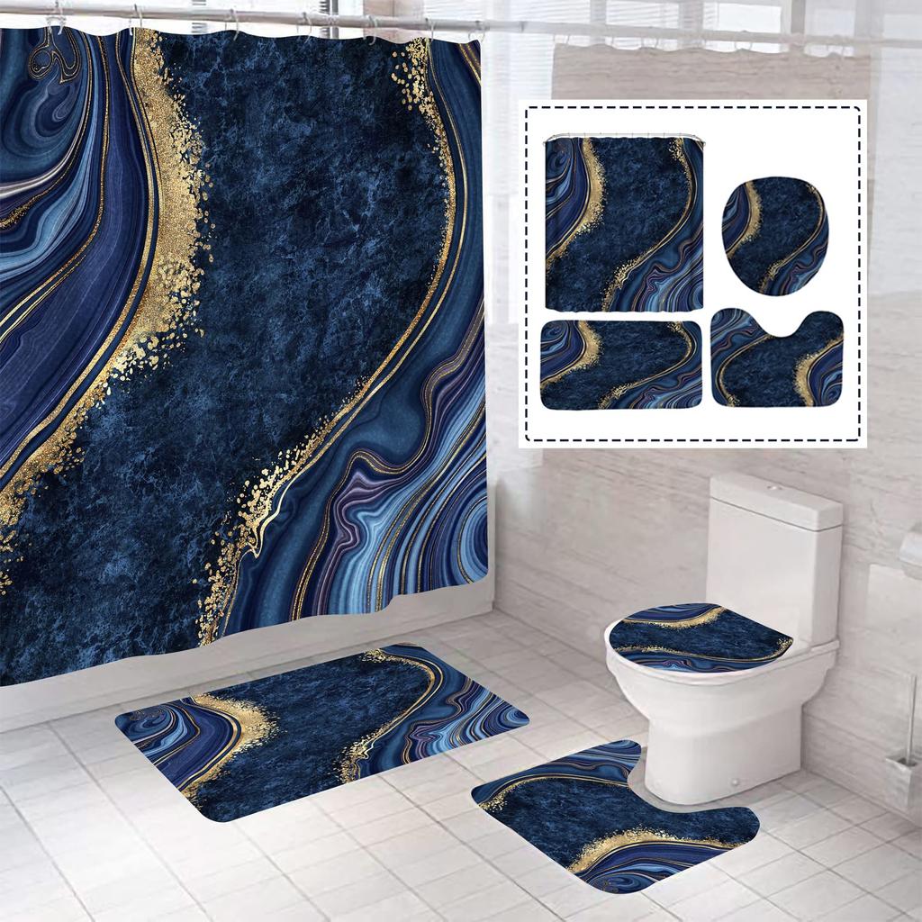 Flash Pink Marble Shower Curtains Shiny Decor For Bathroom Polyester Fabric Decorative Bath Screen Toilet Cover Carpet Wc Sets