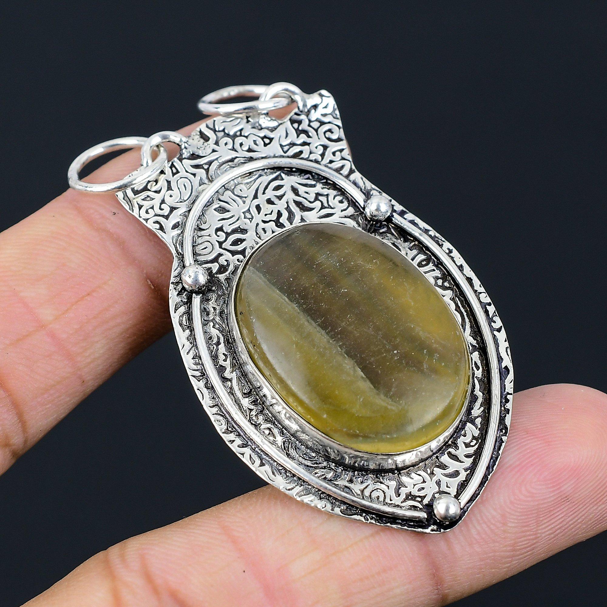 Wedding Gift For Her 925 Sterling Silver Natural Multi Fluorite Gemstone Pendant