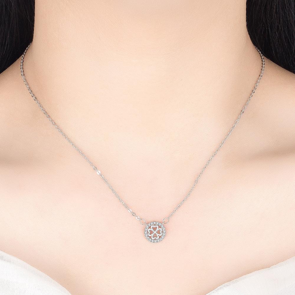 Pink Diamond Leaf Pendant Temperament Lucky Four-Leaf Necklace, Girls, Item Jewelry