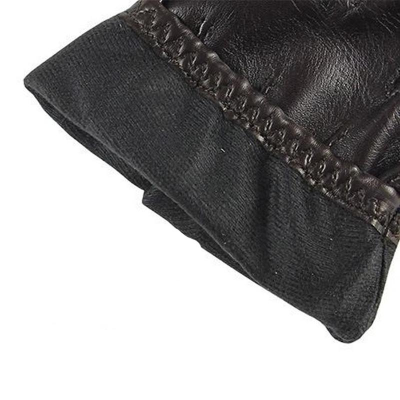 Luvas Masculinas de Couro Genuíno Moda Casual Luva de Pele de Ovelha Preto Marrom Cinco Dedos Estilo Curto Luvas Masculinas para Dirigir M017PQ2