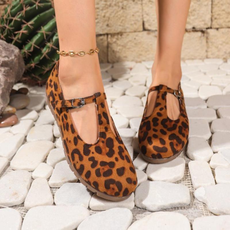 Shoes for Women 2024 Hot Sale One-word Buckle Women's Flats Autumn Mixed Colors Leopard Print Shallow Mouth Low-heeled Flats