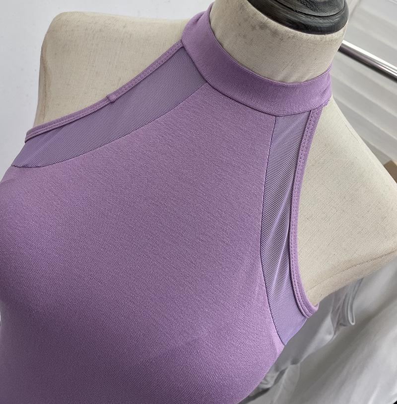Sexy Stretchy Halter Bodysuit with Chest Pads and Sleeveless Camisole Design