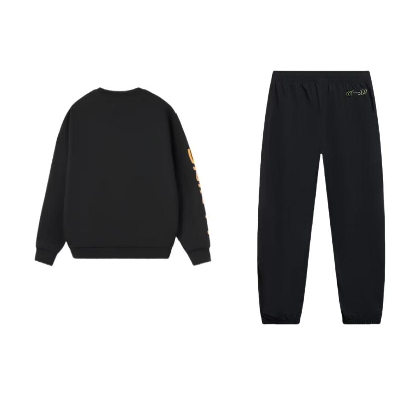 Li Ning Letter Logo Printed Warm Loose Round Neck Pullover Sweatshirt With Cuffed Knit Waist Long Pants Casual Sports Set AYKT415-1+AWDRF44-1