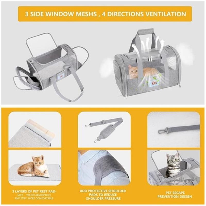 Breathable Cat Bag Foldable Mesh Cat Bag Portable Travel Outgoing Cats Carriers Outdoor Pet Handbag Carrier with Folding Bowl
