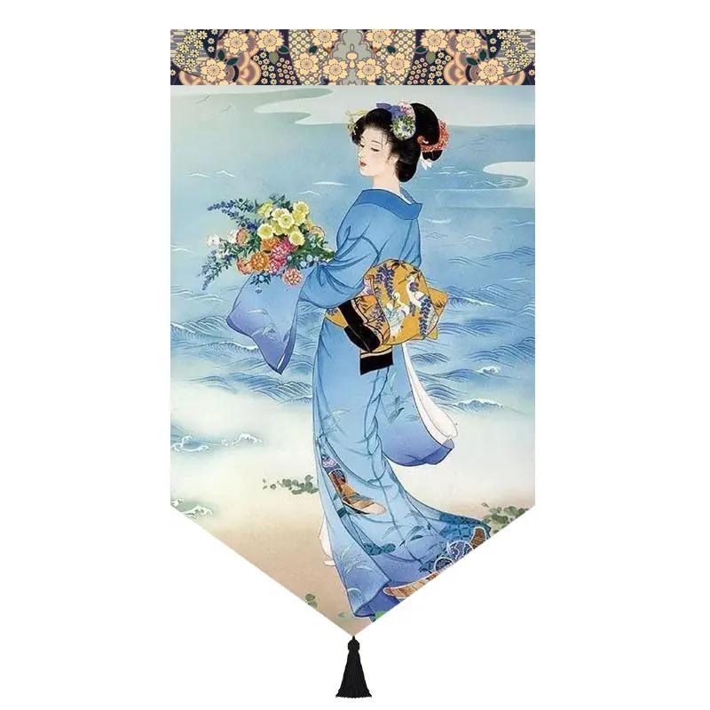 Japanischer Stil Noren Restaurant Tür Kopf Strahl Dreieck Dekorative Warme Volant Ukiyo Damen Druck Stoff Kurze Türvorhänge