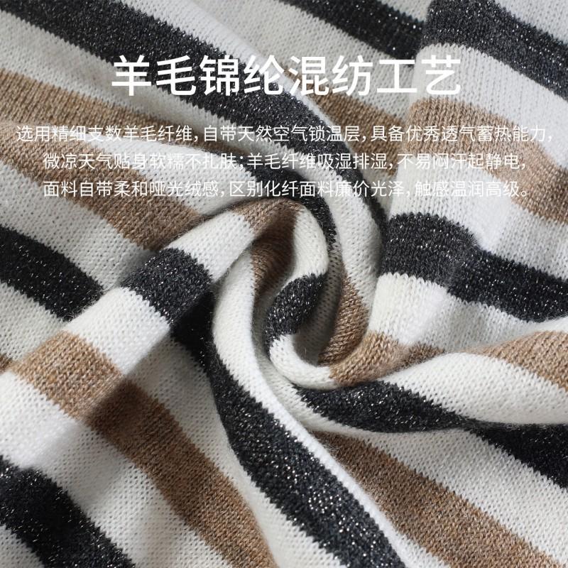 Womens Wool Blend Crewneck Sweater Loose Fit Long Sleeve Striped Knit Top Winter