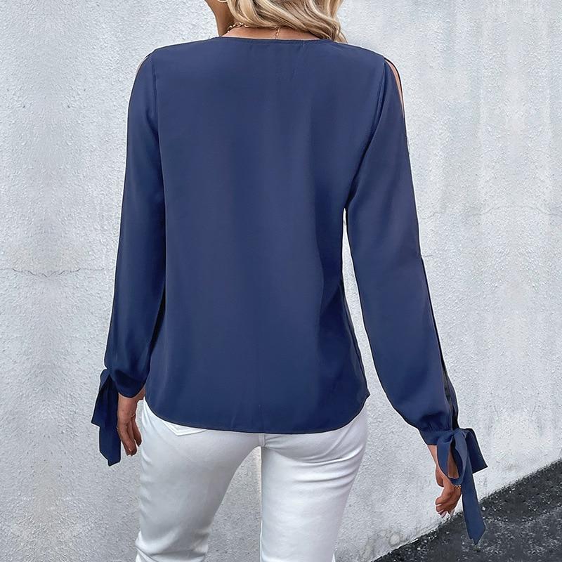 Spitze V-ausschnitt Langarm Frauen Hemd Herbst 2023 Solide Hohl Elegante Blusen Frauen Casual Blusas Tops Fashoin Clohitng 27965